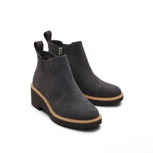 Tom Boots Maude Wedge Dark Grey Suede Size 8.5